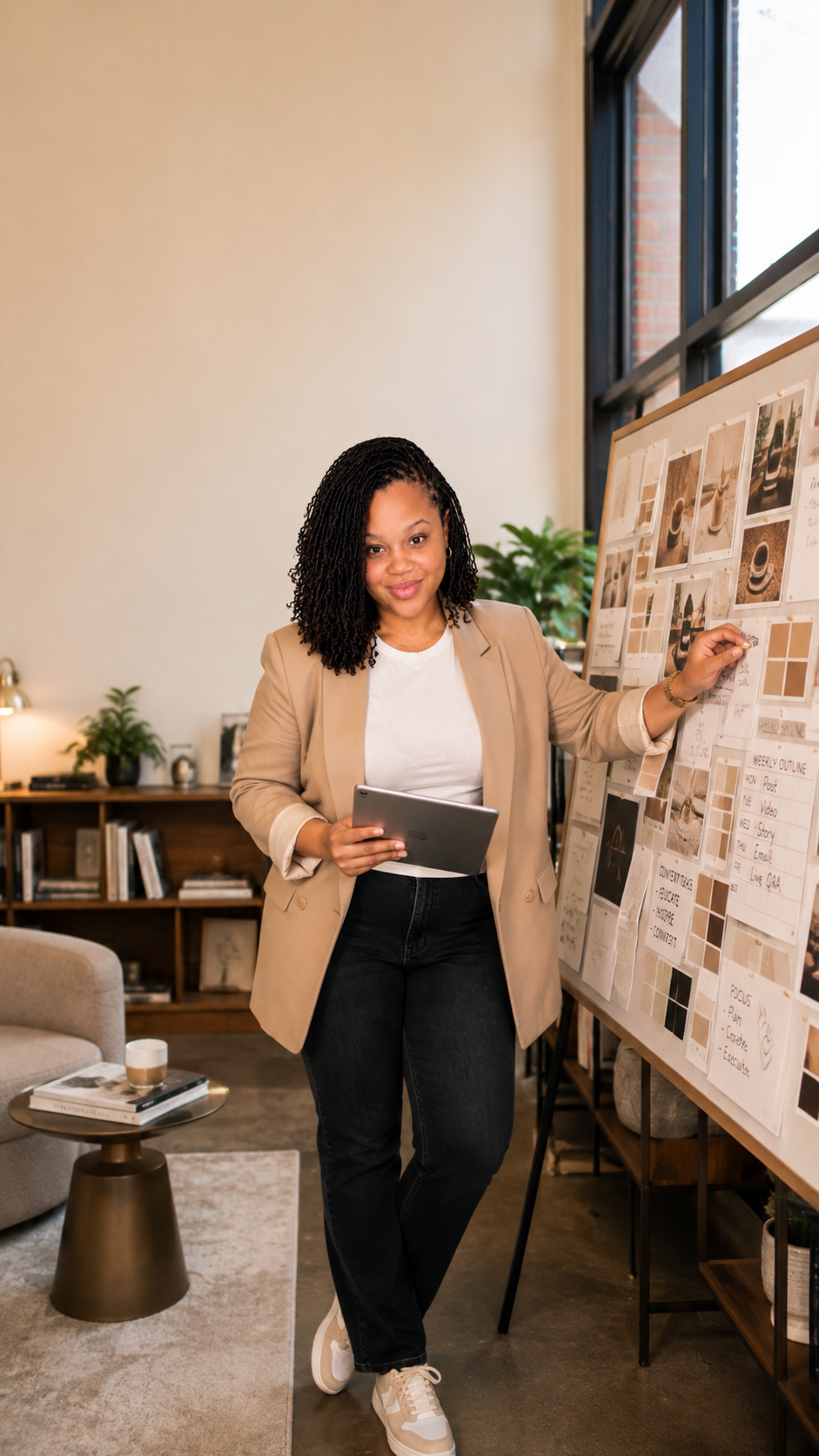Creator planning content and business ideas at a strategy board